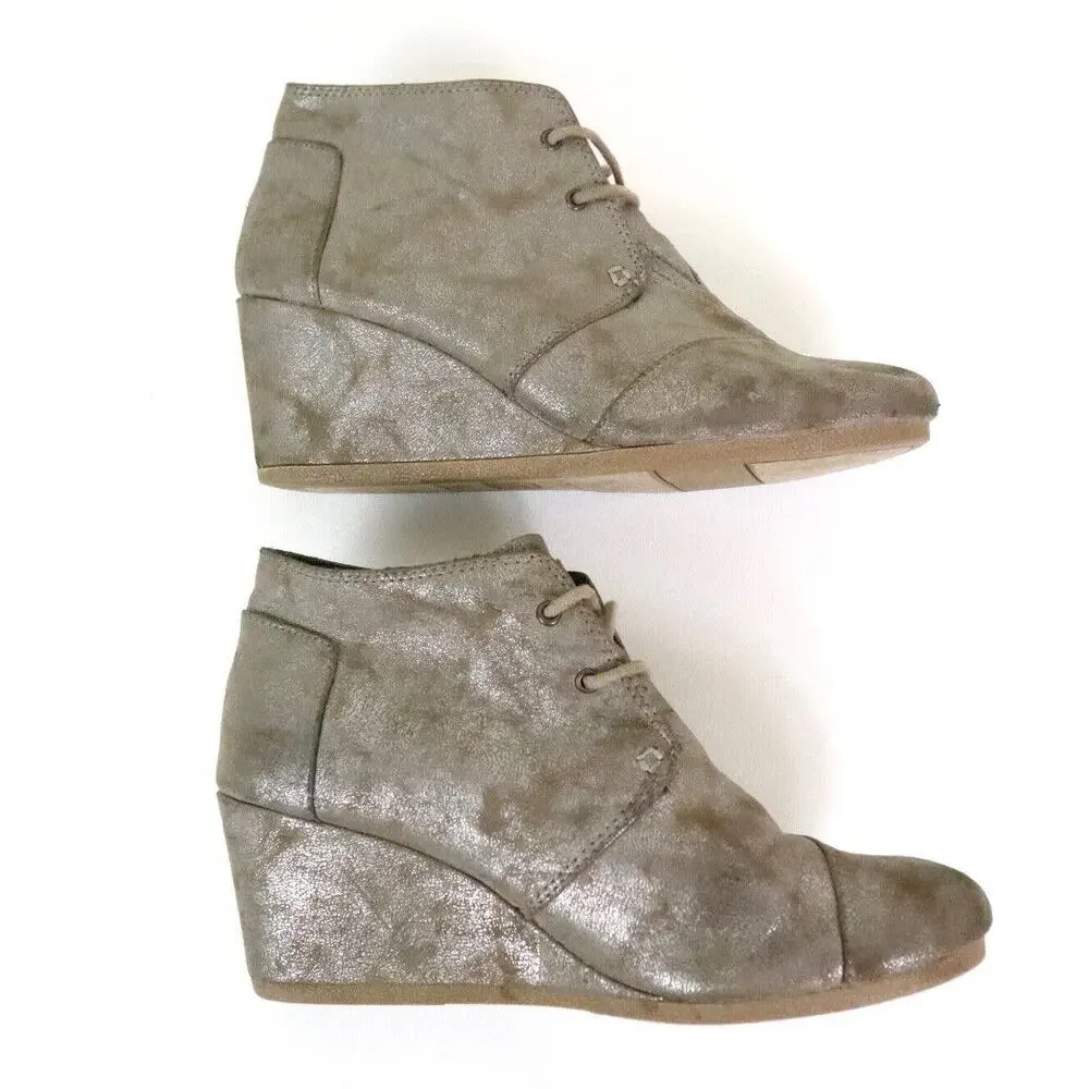 Toms Women's Size 10 Wedge Ankle Booties Chukka Metallic Mocha Tan